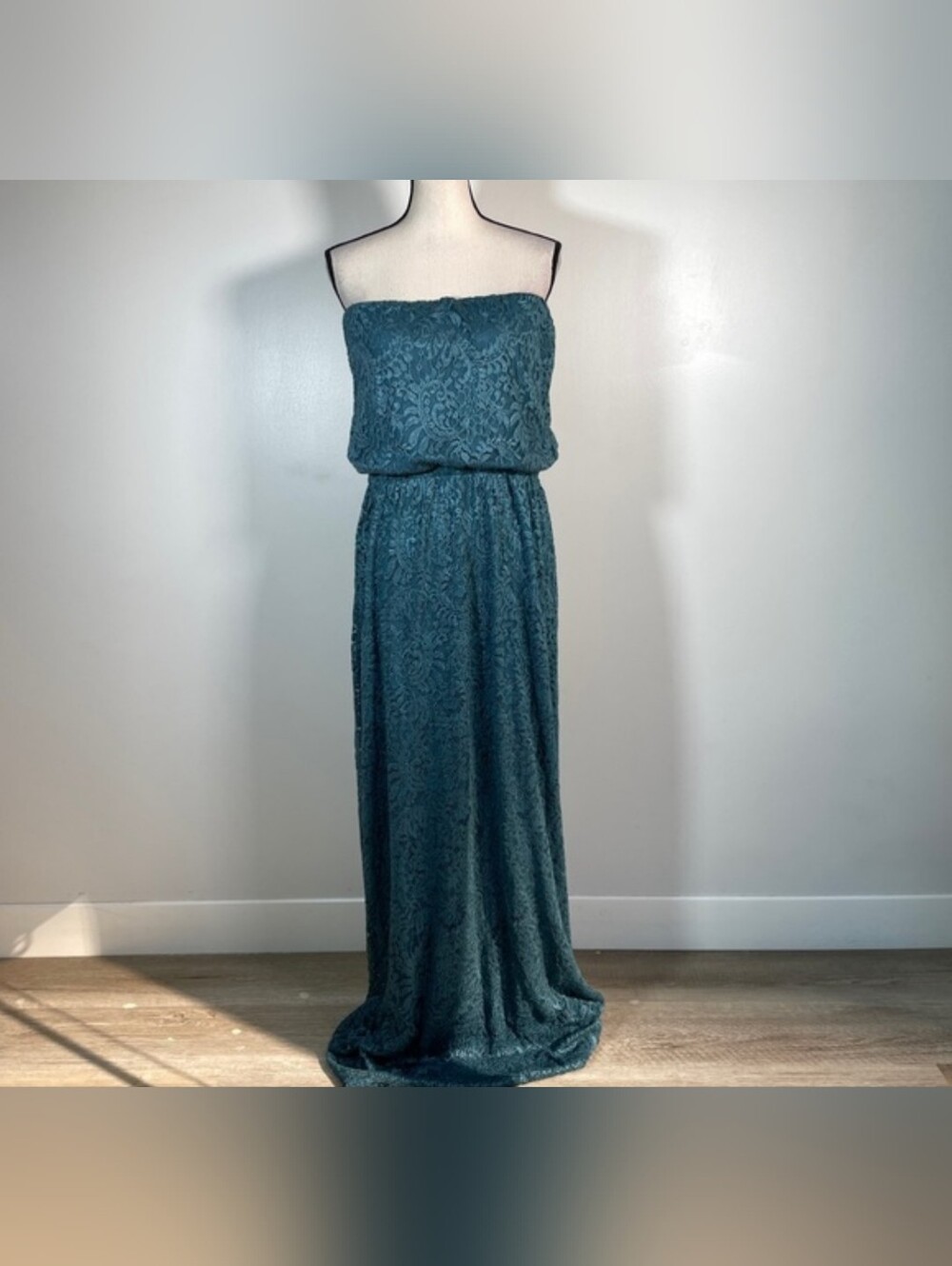 NWT Mango- Strapless Teal Lace Maxi Dress -Sz 8